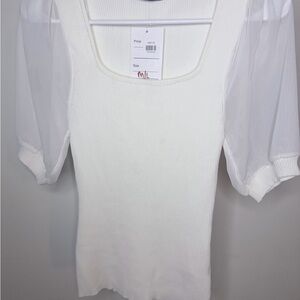 Mi White Sheer Sleeve Blouse